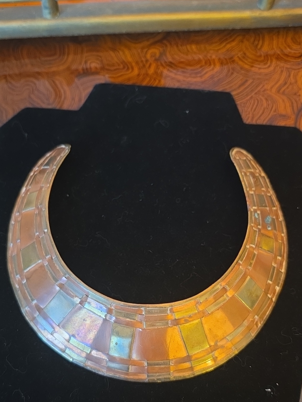 Vintage Brass and Copper Woven Crescent Collar Necklace